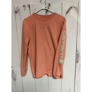 Carhartt Women's Long Sleeve Logo T-Shirt Medium Peach Sleeve Logo Workwear